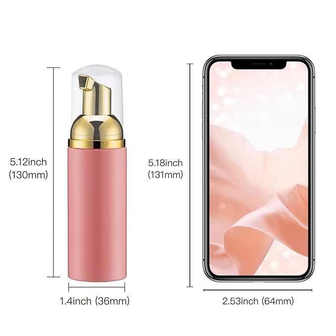 2oz Foam Pump Bottle (3PCS) Empty Travel Foaming Dispenser for Hand Soap, Lash Cleanser, Shampoo (60ml, Gold &Black,White,Pink