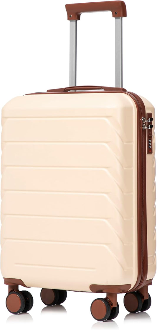 20 Inch ABS Hard Shell Travel Checked Luggage With Combination Lock, Beige