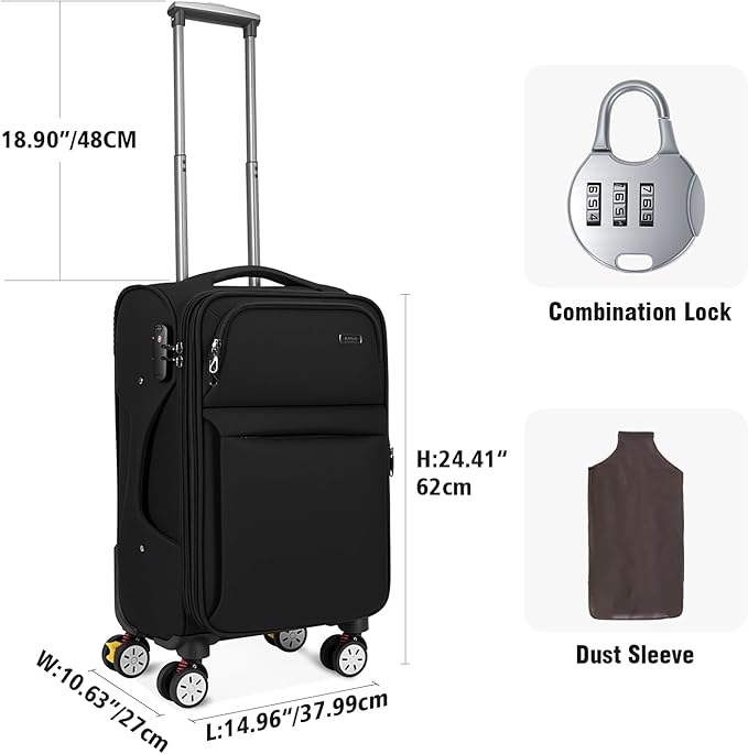 VJI Softside Expandable Carry on Luggage with Spinner Wheels, Lightweight Fabric Suitcase with TSA Lock, Smooth Rolling Travel Luggage for Business and Vacation, 21 Inch