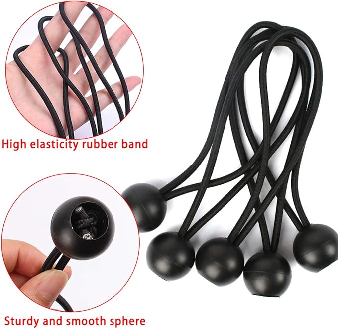 AOPRIE 30 Pack Bungee Balls 9Inches Black Ball Bungee Heavy Duty Heavyweight Tarp Bungee Cords, Weather Resistant Tie Down Strap 4mm Thickness - for Camping, Tents, Cargo, Holding Wire and Hoses