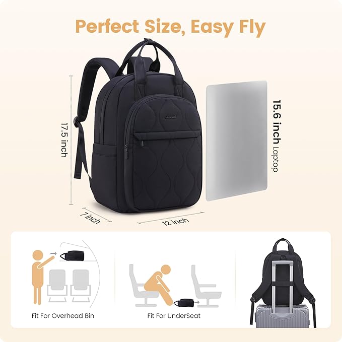 LOVEVOOK Laptop Backpack for Women, College Travel Backpack Puffer Womens Backpack for 15.6 Inch Laptop, Computer Water-Resistant Quilted Casual Daypack, Black