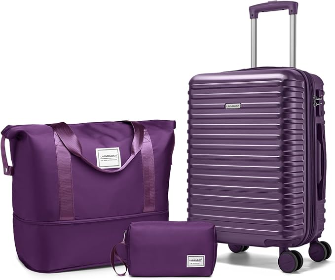 LARVENDER Carry on Luggage 22x14x9 Airline Approved, Expandable 20 Inch Hardside Suitcase with Wheels TSA Lock, PC+ABS Lightweight Carry on Suitcases for Women and Men, Royal Purple (20/DB/TB)