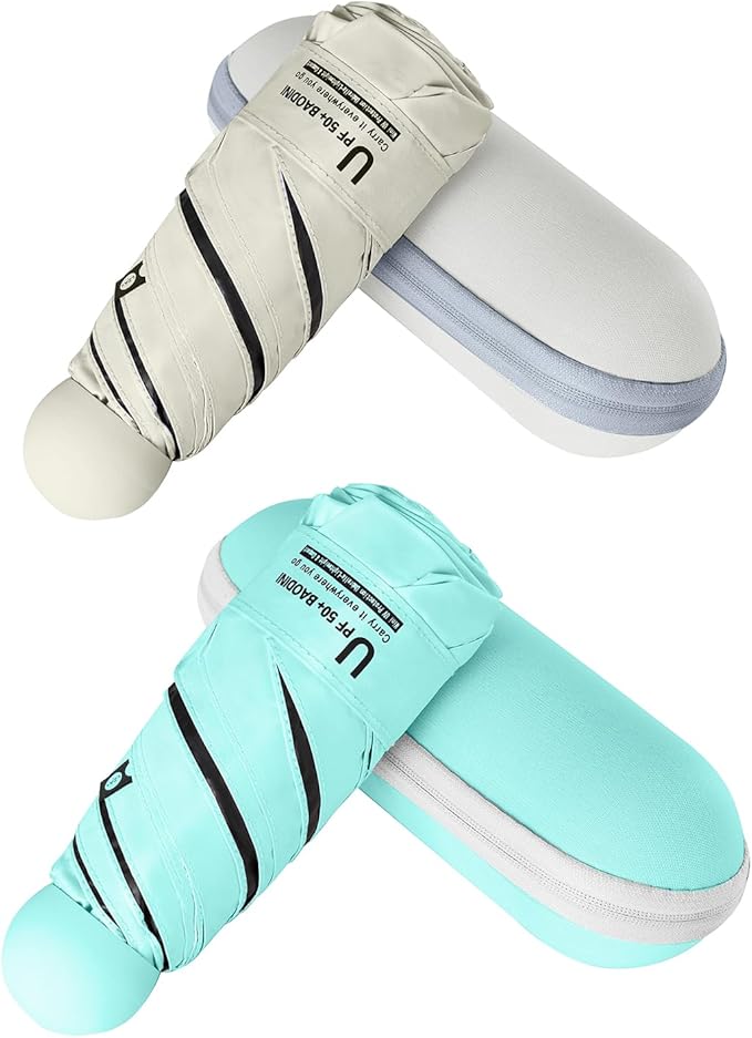 BAODINI Travel Essentials Mini Umbrella for Purse With Case Small Compact UV Sun Protection Lightweight Tiny Pocket Manual Open Close Umbrella for Women Kids and Men Fits Purse Backpack