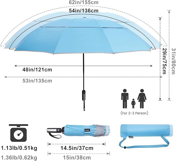 G4Free 54/62 Inch Windproof Inverted Umbrella with Reflective Stripe Large Compact Reverse Golf Umbrella for Rain 10 Ribs Double Canopy Travel Umbrella Automatic Open Close