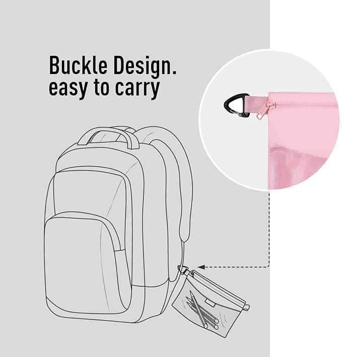 pack all 3 Pcs Water-resistant Material Zipper Pouch Set, Mesh Zipper Bags for Storage, Travel, Office (Pink)