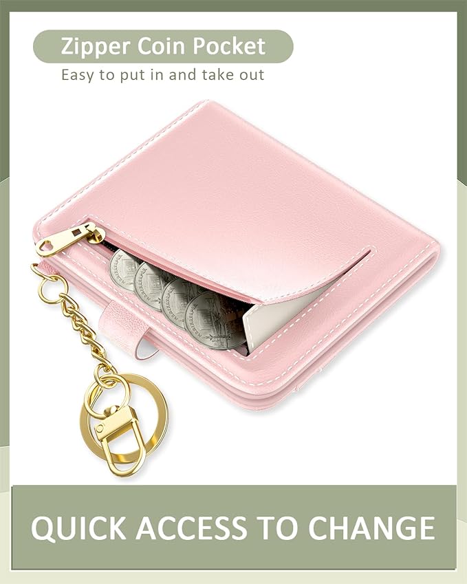 Aiawoxc Womens Wallet, RFID Small Wallets for Women, Slim Compact Credit Card Holder, Cute Leather Bifold Ladies Purse with Zipper Coin Pocket and ID Window, Pink