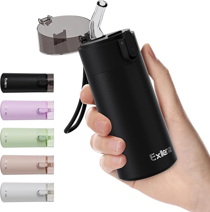 5oz Small Water Bottles with Straw, Mini Water Bottle with One-Hand Open Design, Leak-Proof Locking Lid for Hot&Cold Drinks, Small Travel Water Bottle - 100% Leakproof for School, Travel...(Black)