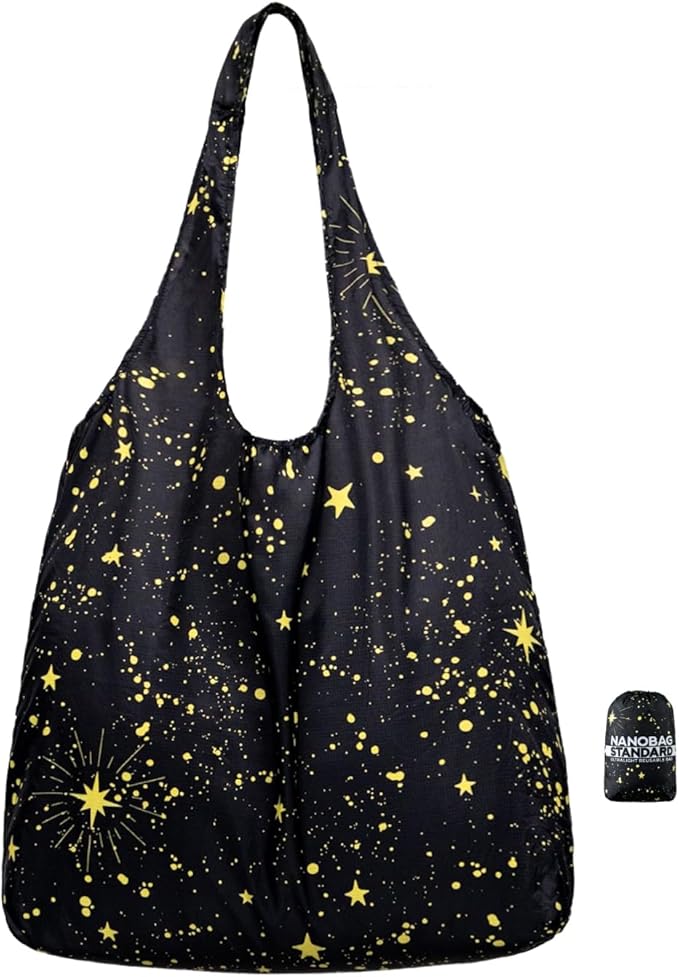 Nanobag Ultralight Foldable Tote for Women & Men, Reusable Grocery & Travel Bag, Packable Collapsible Compact Market Essential (Standard Stars)