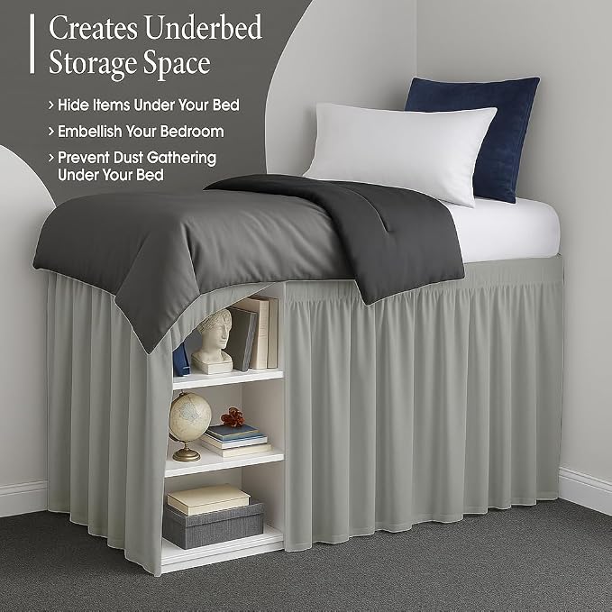 Cottingon Dorm Bed Skirt Twin XL 32" with Split Corners, 100% Microfiber Soft and Stylish, College Room Essential, Extra Long Dust Ruffle for Extended Beds, Light Grey