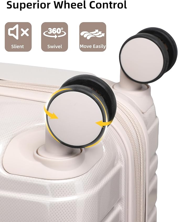 LARVENDER Carry on Luggage 22x14x9 Airline Approved, 20 Inch Hardside Suitcase with Wheels TSA Lock, PC+ABS Lightweight Travel Luggage Sets for Women, Glossy Champagne, 3 Piece Set