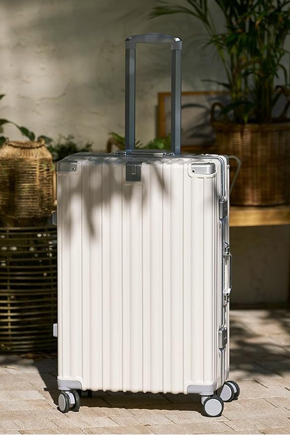 HotWay 20 Inch Aluminum Frame Carry On Luggage with Spinner Wheels, PC Hard Shell Suitcase with Cup Holder, Zipperless Luggage for Business Travel, White