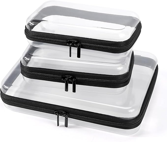 3 Pack Clear Hard Shell Zipper Case, Clear Zipper Pouches Waterproof Makeup Organizer & Travel Toiletry Bag, Plastic Pouch for Travel Office Storage, 3 Pack, LSS