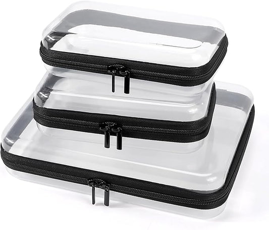 3 Pack Clear Hard Shell Zipper Case, Clear Zipper Pouches Waterproof Makeup Organizer & Travel Toiletry Bag, Plastic Pouch for Travel Office Storage, 3 Pack, LSS