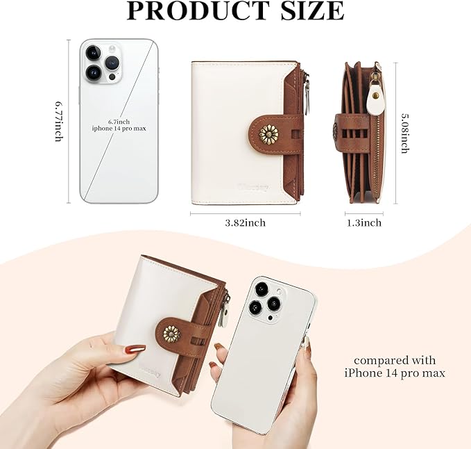 Wallet Women,RFID Blocking Leather Womens Wallet Bifold Compact Card Holder Small Wallet for Women with Removable ID Window(Whitebrown)