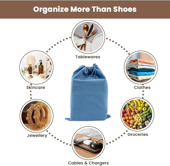 LFH Cotton Rich Shoe Storage Bags with Drawstring, Breathable Reusable Organizer, Perfect For Travel, Dorm, Hotel, College, Gym, Easy to Carry, Machine Washable 12"x17" (Pack of 6) - Sky Blue