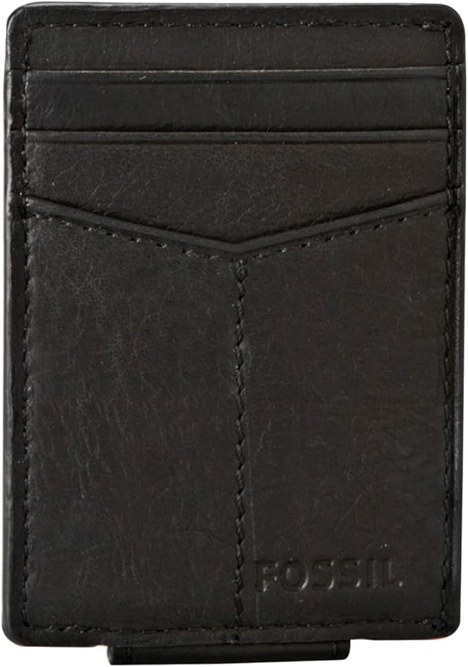 Fossil Men's Leather Minimalist Magnetic Card Case with Money Clip Front Pocket Wallet for Men