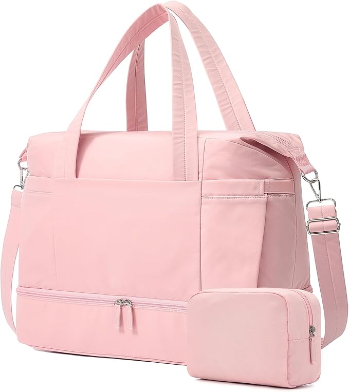 Vorspack Duffle Bag for Travel - 30L Gym Bag for Women Men Personal Item Travel Bag with Shoe Pocket Toiletry Bag Lightweight Carry On Bag for Weekender Overnight Sports - Pink