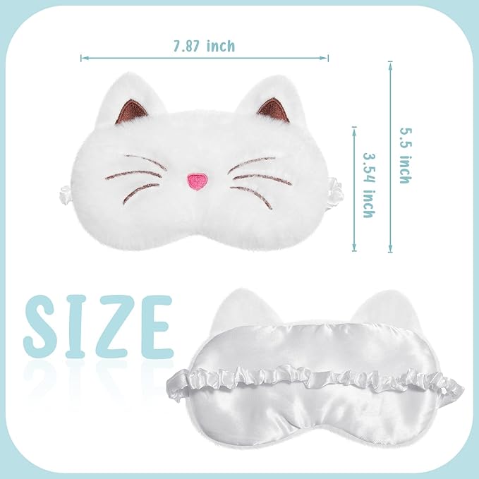 Geyoga Sleep Mask for Kids, Girls Plush Sleeping Eye Cover Soft Eye Blindfold Cover Animal Shade for Kids(White,Cat and Unicorn Style, White)