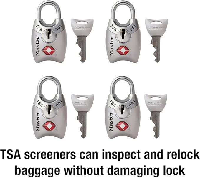 Master Lock 4689Q TSA Approved Luggage Lock, 4 Pack, Colors May Vary