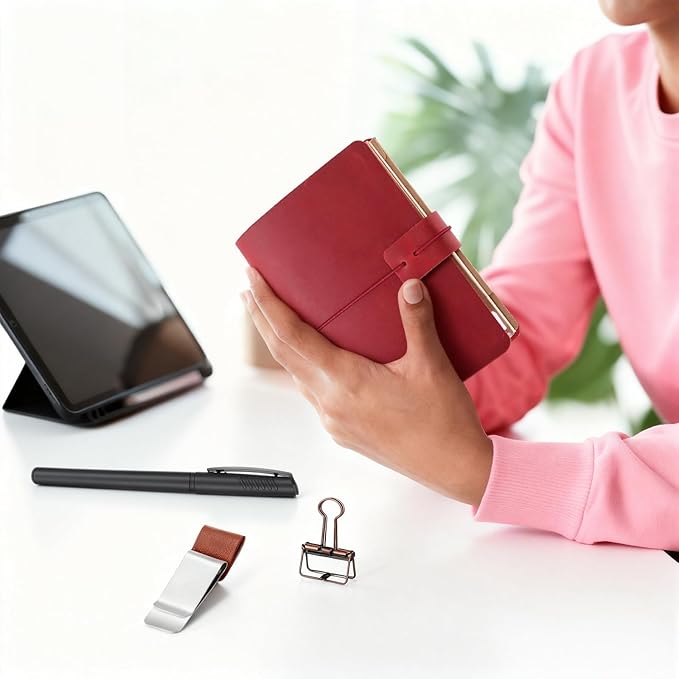 Thenshop Travelers Refillable Leather Journal Notebook Travel Diary Handmade Passport Travelers Journal for Men and Women with 3 Notebook Inserts, Pen Holder, Binder Clip(Wine Red,Passport Size)