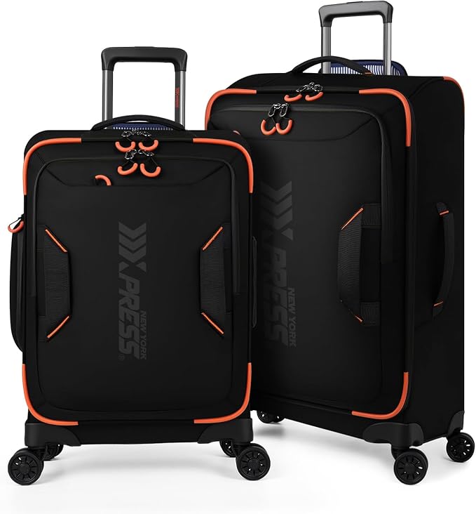 2-Piece Set（22in/26in） Front Opening,Softside Luggage Sets w/Double Spinner Wheels Suitcase,Waterproof,Lightweight Travel Luggage Rolling Suitcase（Black,22in/26in）