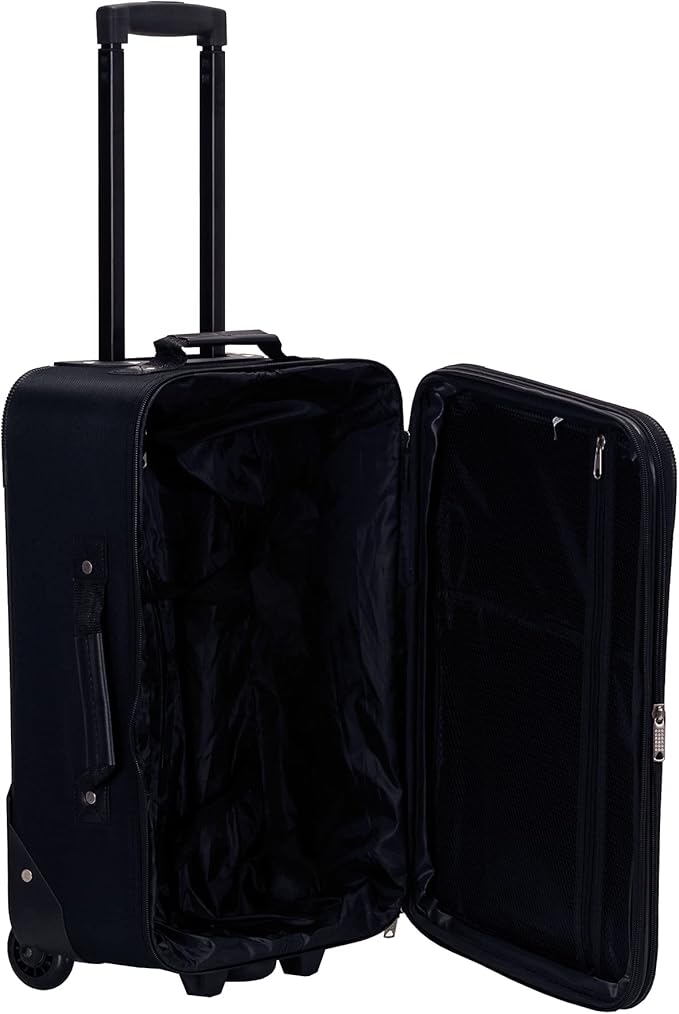 Rockland Vara Softside 3-Piece Upright Luggage Set,Expandable, Black, (20/22/28)