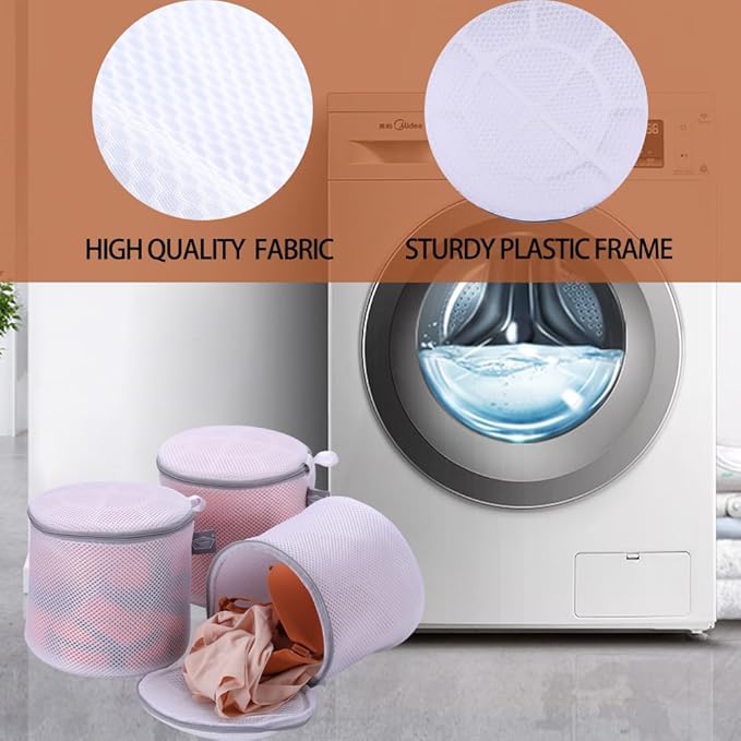 Kimmama Bra Washing Bags for Laundry, Lingerie Bags for Washing Delicates, Large Bra Laundry Bag for Washing Machine, Sandwish Mesh, 8x8x8"