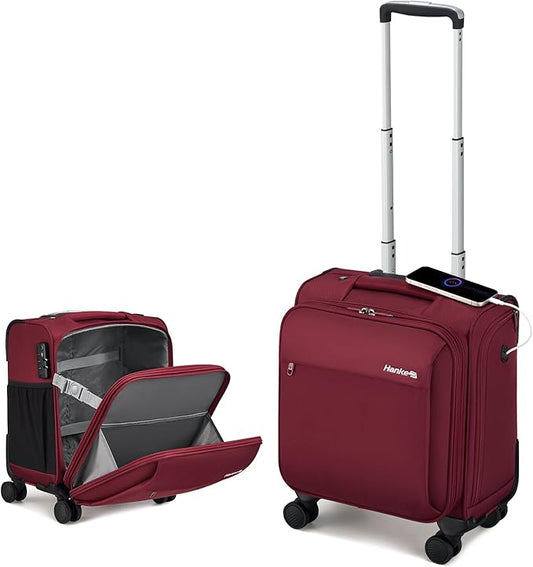 Hanke 16 Inch Underseat Carry On Luggage with Wheels Small Suitcase Softside Luggage Bags for Travel Lightweight Suitcases with Wheels Travel Luggage Personal Item for Men and Women(Burgundy)