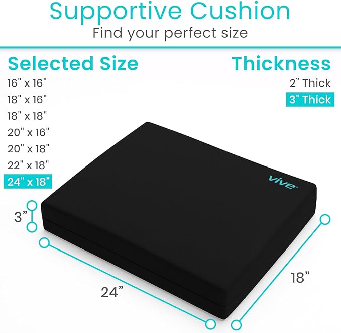 Vive Wheelchair Cushion - Gel Seat Pad for Coccyx, Orthopedic Back Support, Sciatica & Tailbone Pain Relief - Waterproof Cover + 4 Layer Foam Support & Comfort for Pressure Sore & Ulcers