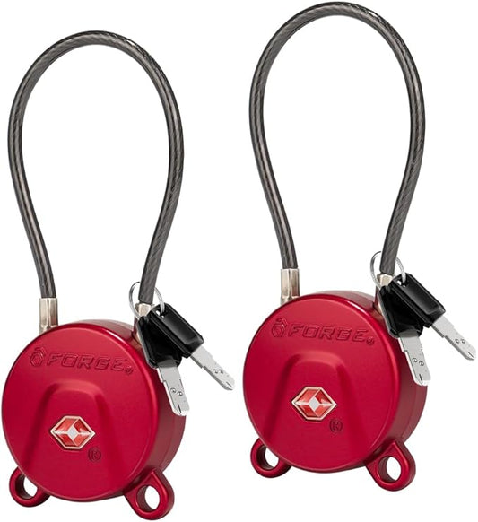 Forge TSA Approved Luggage Locks Ultra-Secure Dimple Key Cable Locks for Travel with Zinc Alloy Body- 2 Red Locks