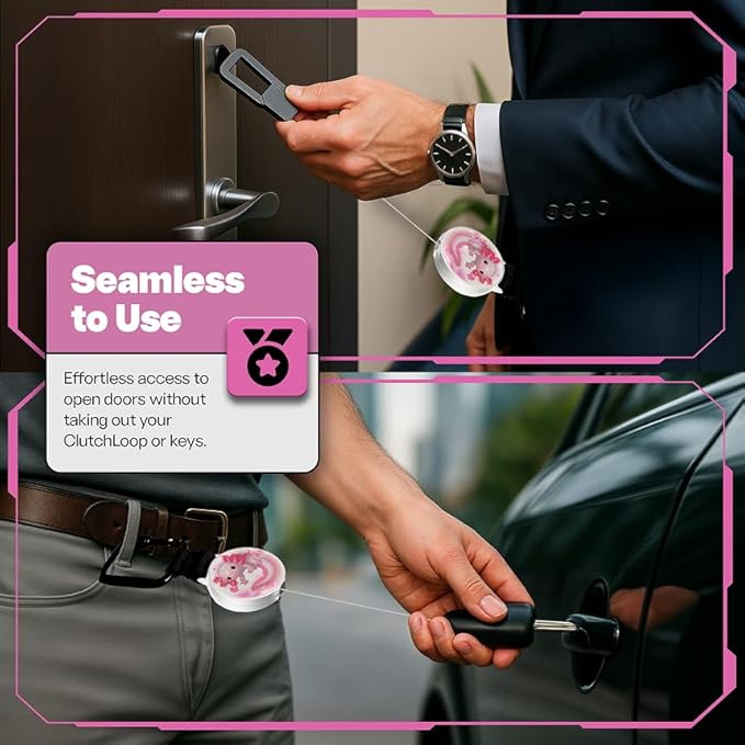 ClutchLoop Anti-Theft Phone Tether - Universal Adhesive Anchor, Retractable Steel Line and Locking Carabiner