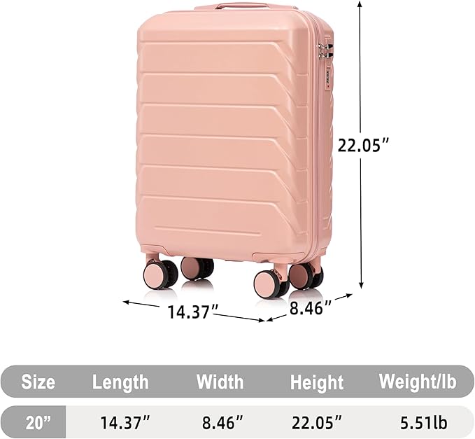 28 Inch Checked-Large Luggage, Lightweight ABS Hard Shell Suitcase with Spinner Wheels, Expandable Travel Luggage with Combination Lock & Side Hooks for Men Women (Pink, 20)