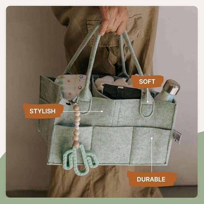 Parker Baby Diaper Caddy - Nursery Storage Bin and Car Organizer for Diapers and Baby Wipes - Sage Green, Large