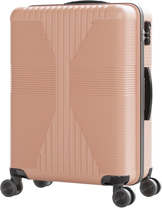Karl home 28" Check-in Luggage, PP Hardside Checked Medium Suitcase with Wheels, Waterproof Durable Rolling Luggage with Built-in Lock for Travel Business, Light Pink