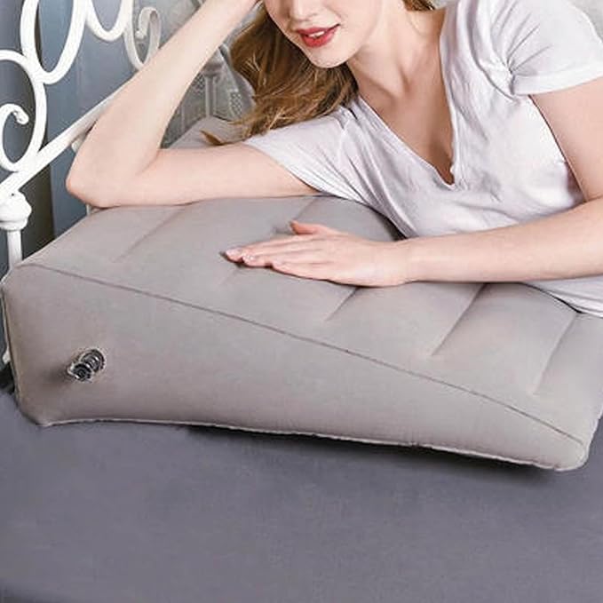 QISHENG Inflatable Wedge Pillow - Lightweight Travel Wedge Pillow for Sleeping, Reading, Camping, Back Pain Relief, Post-Surgery, Snoring and Leg Support, Ideal Sleep Wedge for Adults, Grey