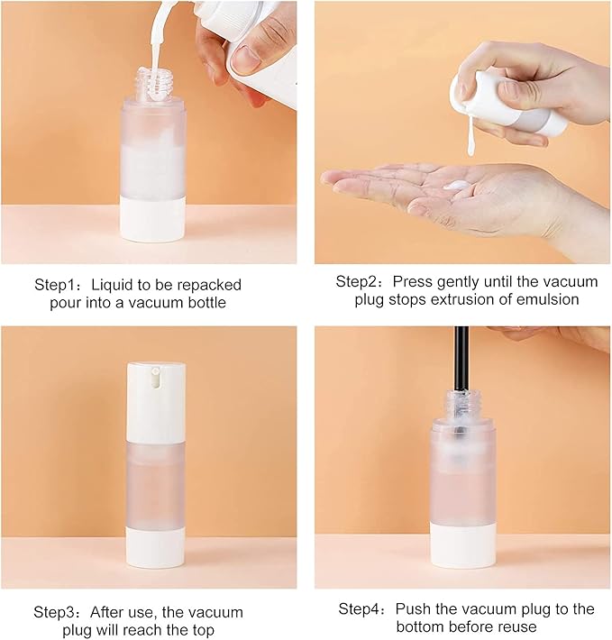LONGWAY 3pcs Empty Refillable Airless Pump Bottle,Travel Foundation Containers,Airless Cosmetic Pump Bottle for Hand Sanitizer, Toner,Gel,Hair Oil, Lotion and Face Cream (1oz/30ml, Frosted)