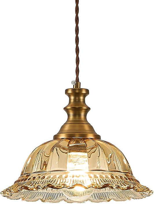 HDDFL Glass Pendant Lights Modern Pendant Lighting Fixtures Hanging Lamp for Kitchen Island Bedroom Dining Room Coffee Shop Hallway Amber and Brass