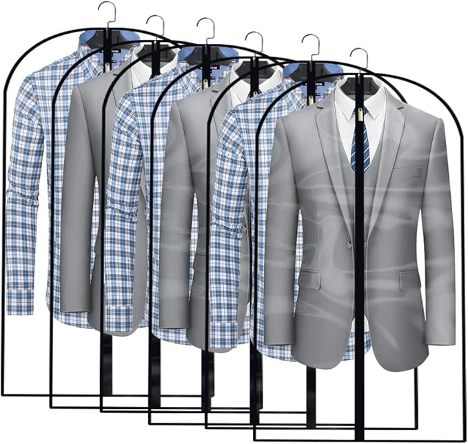 Clear Garment Bags for Hanging Clothes Travel (Set of 6) Suit Bags for Closet Storage Clothes Storage Bags Closet Cover for Open Closet with Zipper for Coats, Jackets, Shirts