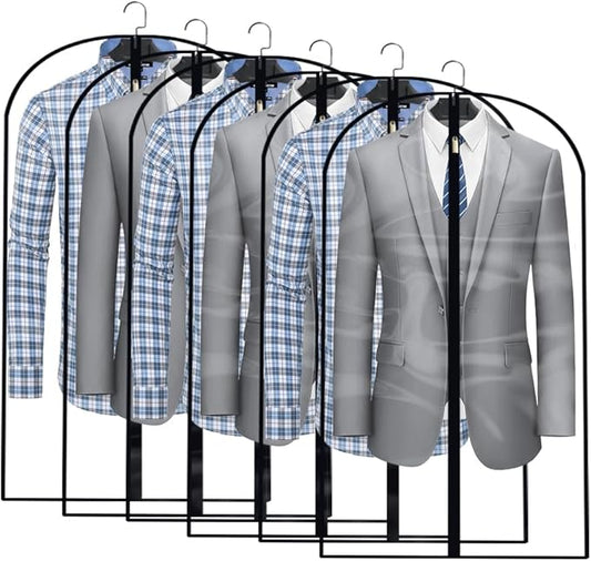 Clear Garment Bags for Hanging Clothes Travel (Set of 6) Suit Bags for Closet Storage Clothes Storage Bags Closet Cover for Open Closet with Zipper for Coats, Jackets, Shirts