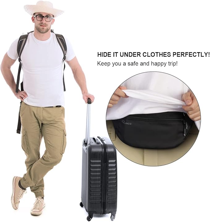 RYACO Money Belt for Men & Women Travel Hidden Wallet Secure RFID Blocking Waterproof Pouch for Passport, Cards, Cash& Phone Adjustable& Wearable Slim Waist Bag Under Clothes