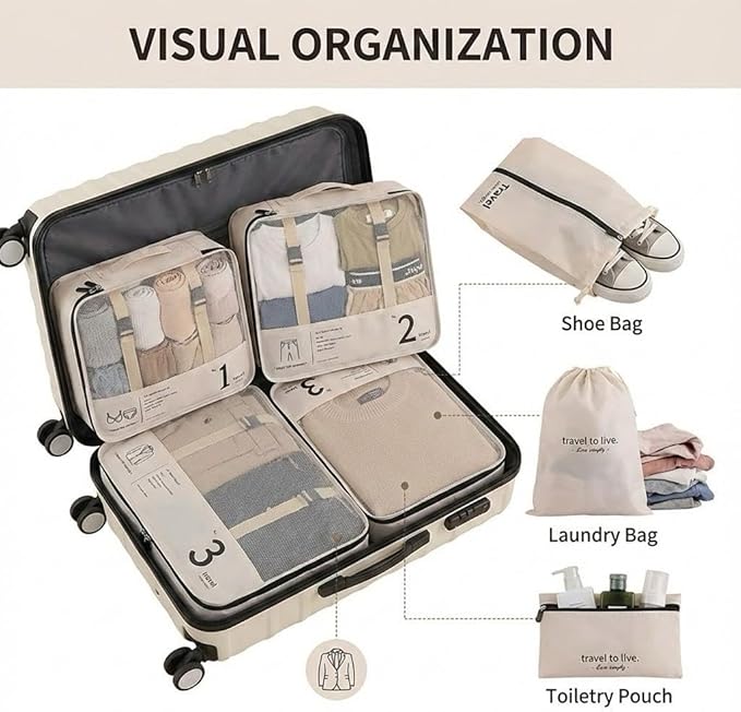 7 Piece Mesh Packing Cubes Set Travel Organizers Compresion Bags For Travel Accessories