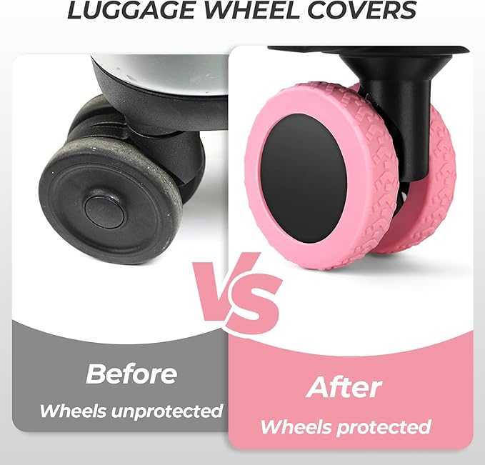 8 Pack Luggage Wheel Covers for Dual Spinner Wheels, Silicone Suitcase Wheel Protectors for 2.0"-2.4" Wheels, Noise Reducing & Anti-Scratch Tire Sleeves, Travel Accessories for Checked & Carry On