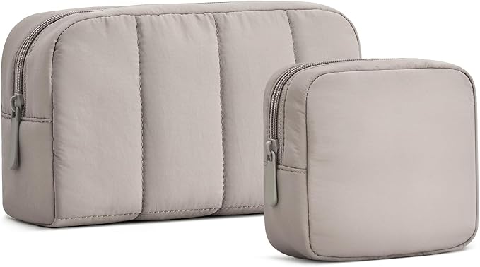 oscaurt 2 Pcs Makeup Bag Travel Toiletry Bag for Women Puffy Padded Cosmetic Pouch Purse Wide-open Makeup Organizer Case Travel Essentials