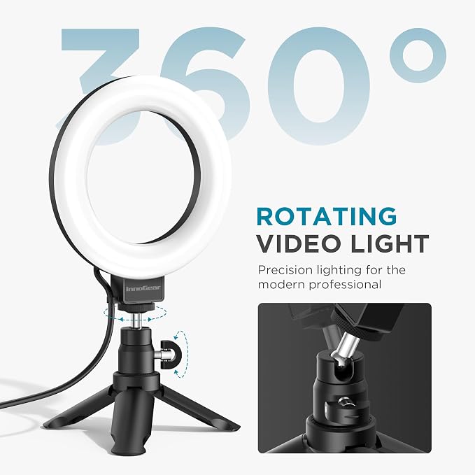 InnoGear 60 LED Ring Light with Stand for Computer Selfie Video Conference | LED Lights for Video, Clip On, Remote Control, 5 Color Modes, Adjustable, Monitor, Laptop, Easy to Attach, Recording