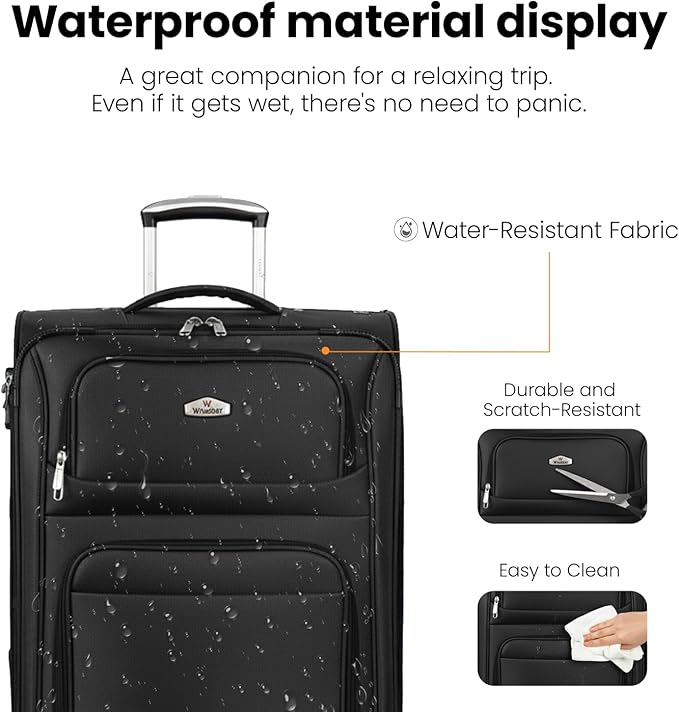 Softside Luggage Sets 2 Piece,Expandable15% Lightweight Durable Suitcase Sets Double Spinner Wheels w/Combination LOCK （Black,20in/26in）