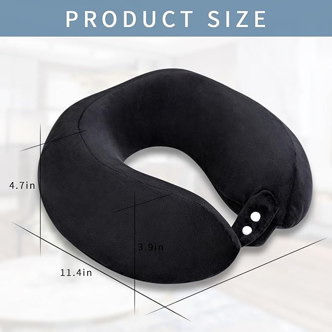 Neck Pillow Airplane Memory Foam Neck Pillow with Velvet Cover Soft Airplane Pillow for Sleeping Neck Support Travel Pillows for Adults Train Bus Office Home Black