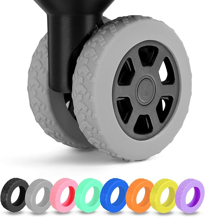 8 Pack Luggage Wheel Covers for Dual Spinner Wheels, Silicone Suitcase Wheel Protectors for 2.0"-2.4" Wheels, Noise Reducing & Anti-Scratch Tire Sleeves, Travel Accessories for Checked & Carry On
