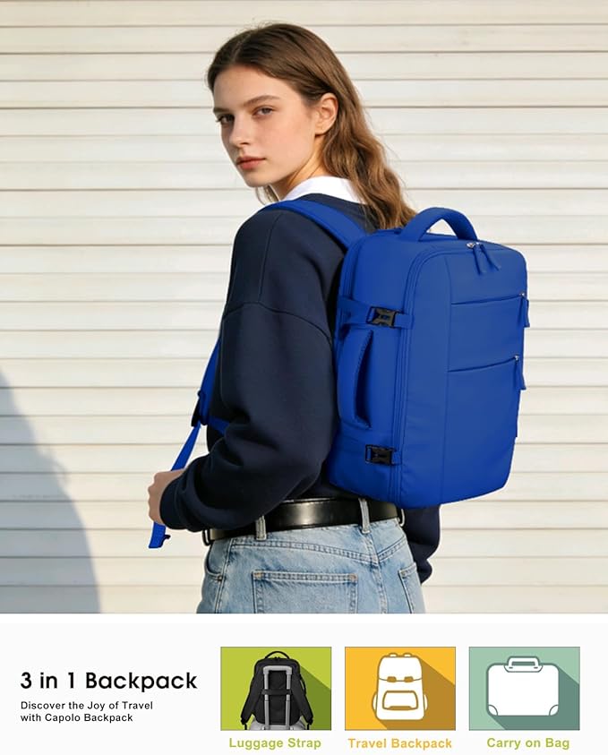 Capolo Travel Backpack for Women Men Waterproof Laptop Backpack Airlines Approved Carry On Backpack Bag Computer Bookbag for Business, Work, Traveling Fits 17 Inch Laptop(Royal Blue)