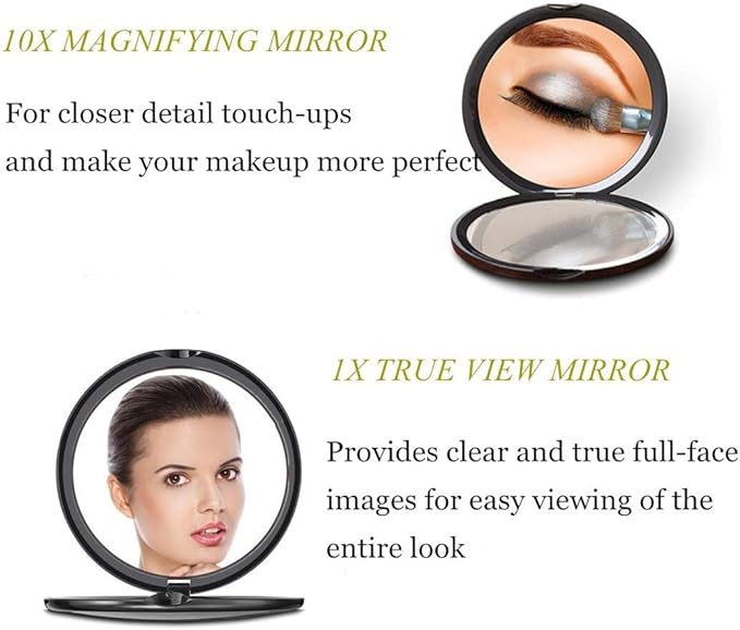 deweisn Magnifying Compact Cosmetic Mirror Elegant Pocket Handheld Makeup Mirror with Powerful 10x Magnification and 1x True View Mirror for Travel or Your Purse