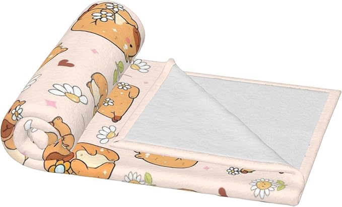 Blanket Gifts for Kids Girls Boys Adults Animals Lovers, Flanne Throw Blanket, Soft Cozy, Warmth, Fluffy Fuzzy Blankets for Couch, Bed, Travel, Living Room, Home, Decor (Daisy Capybara, 50"x40")